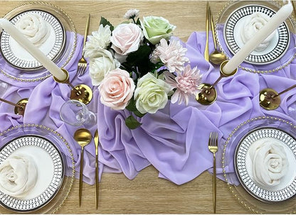 EHLDekol 13ft Lavender Chiffon Table Runner, 29x156 Inches Romantic and Rustic Boho Wedding Runner, Sheer Bridal Party Decorations