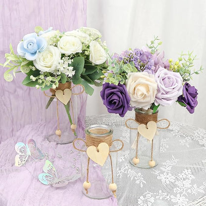 Vintage Glass Vases for Flowers, Set of 6 Mason Jar Vase Table Centerpieces for Farmhouse Room Decor, Wedding, Bridal Shower Bud Vase Set (Small)