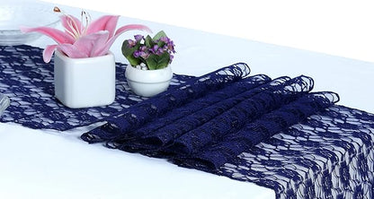 MDS Pack of 15 Wedding 12 x 108 inches Lace Table Runner for Wedding, Decorations for Birthday Parties, Banquets, Graduations, Engagements, and Runners fit Rectangle, Round Table- Navy Blue