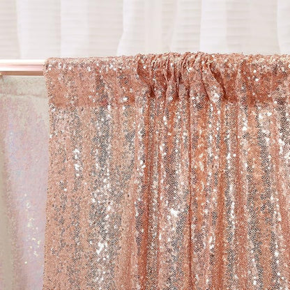 Poise3EHome 8FT x 8FT Rose Gold Sequin Backdrop Curtain Photography for Party Decoration, Rose Gold