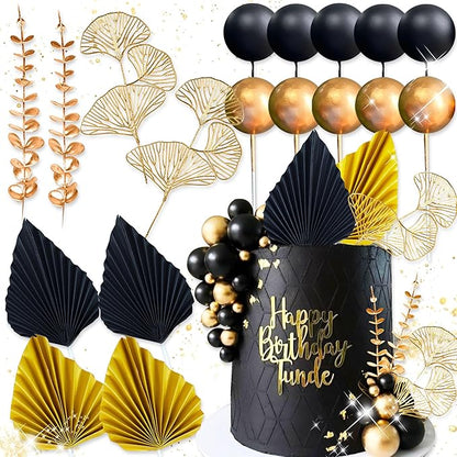Boho Cake Topper Black Gold Ball Cake Top Man Cake Decorations Roar 1920s Cake Decorations for Baby Shower Party Decorations Wedding Anniversary Party Supplies