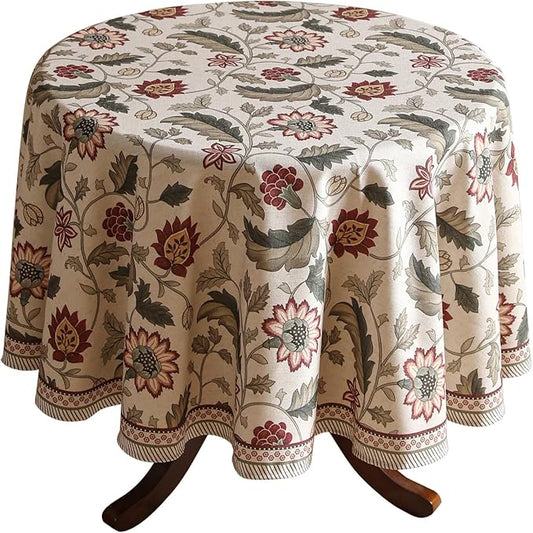 ISAENNE Designer Provence Floral Small Round Tablecloth,Linen Colorful Washable Indoor Table Cloth,Durable Home Decor Tablecloths for Dining Thanksgiving Kitchen Christmas,Diameter 55"-Ratina