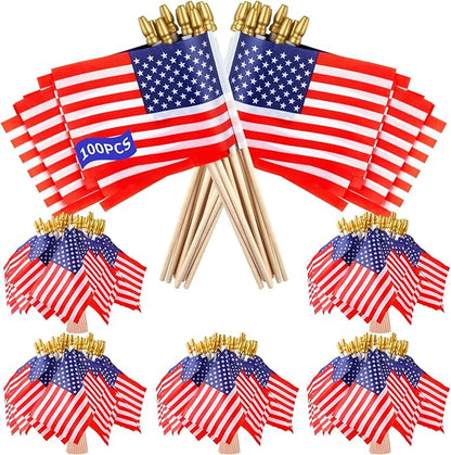 100pcs Small American Flags on Stick, Handheld 4 x 6 Inchs Mini American Flags with Kid-Safe Golden Spear Top, US Flags for 4th of July Decorations Outdoor, Independence Day Decorations