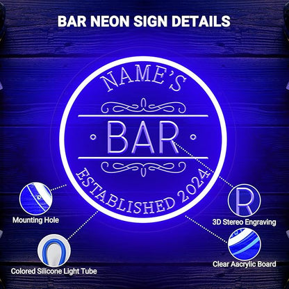 Custom Bar Neon Sign for Man Cave, Personalized LED Bar Light Up Signs for Wall Decor, Dimmable Customized Neon Lights for Men Dad Gifts, Home Pub Tavern Bistro Business
