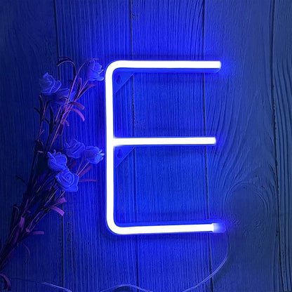 ENUOLI LED Blue Neon Letter Signs Night Light Battery or USB Operated LED Marquee Letters Neon Art Decorative Lights Wall Decor for Children Baby Room Christmas Wedding Party Decoration (E)