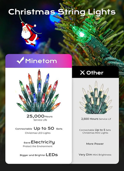 Minetom LED Multicolor Christmas String Lights, 100 Count 33 Feet LED Christmas Lights Bulb, Christmas Decorations Indoor, Christma Tree Lights for Indoor Outdoor Xmas Wedding Party Festival