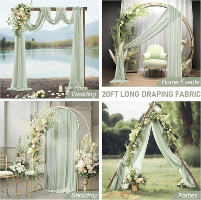 30" x 20Ft Wedding Arch Draping Fabric, 1 Panel Sage Green Sheer Curtain Drapes Extra Wide & Long Backdrop Curtains for Wedding Arch Ceremony Birthday Party Decorations