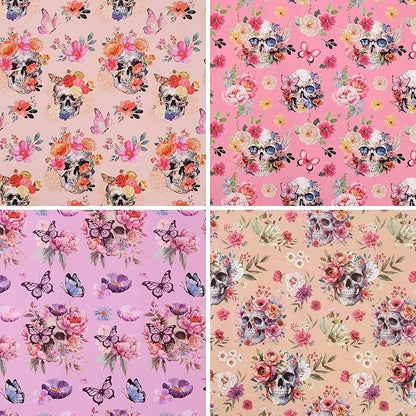 Aimyoo Gothic Wrapping Paper Rolls, 17 Inch X 10 Feet - 4 Rolls - Skull Floral Butterfly Design Gift Wrap Paper for Mother's Day, Birthday Bridal Shower