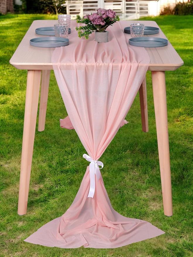 MDS 5 Pack 10ft Chiffon Table Runner 29 x 120 Inches Sheer Wedding Runner Romantic Rustic Table Runner for Wedding Decorations, Birthday Parties, Bridal Shower Party Arch Decor - Dusty Rose