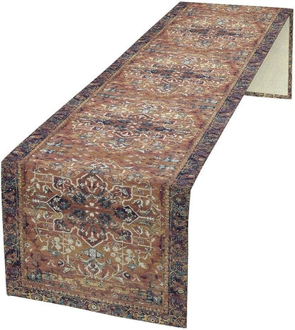 Boho Floral Vintage Table Runner, Purple Brown Retro Flower Rustic Country Farmhouse Abstract Pattern for Home Kitchen Table Decor Dining Coffee Room Party Decor 13x90in