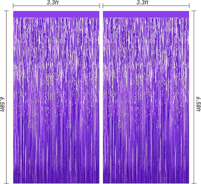 Purple Foil Curtain Backdrop, 2Pack Metallic Tinsel Foil Fringe Curtains Photo Booth Props for Birthday Wedding Engagement Bachelorette Baby Shower Christmas Holiday Celebration Party Decorations