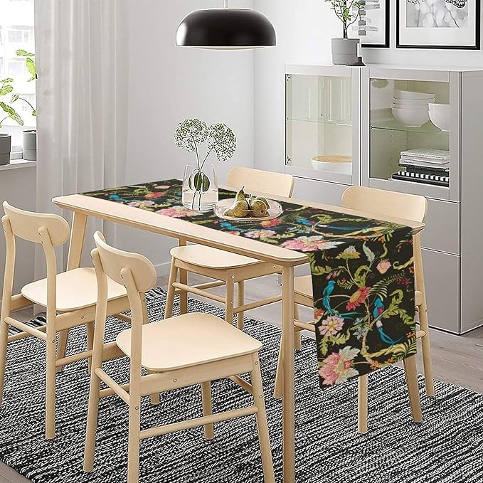 Floral Butterfly Table Runner Seasonal Spring Flower Bird Table Decoration Table Runner for Home Party Decoration 13x90 Inch