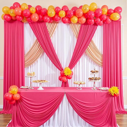 50 ft x 10 ft Wrinkle Free Fuchsia Backdrop Curtain for Parties, 10Panels Polyester Hot Pink Photo Backdrop Drapes for Wedding Birthday Party Baby Shower