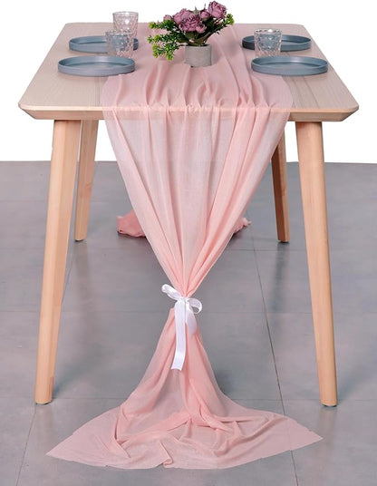 MDS 15 Pack 10ft Chiffon Table Runner 29 x 120 Inches Sheer Wedding Runner Romantic Rustic Table Runner for Wedding Decorations, Birthday Parties, Bridal Shower Party Arch Decor - Dusty Rose