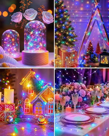 btfarm 12 Pack Fairy Lights Battery Operated, 7FT 20 LED Mini String Lights Waterproof Silver Wire for Mason Jars Centerpiece Table Crafts Bedroom Christmas Decoration,Colourful