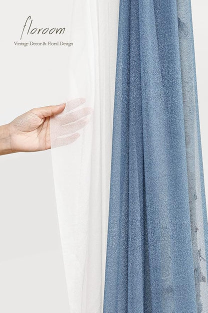 Floroom Wedding Arch Draping Fabric 2 Panels 20Ft Chiffon Fabric Drapes Arbor Drapery Wedding Ceremony Reception Swag Decorations (White & Dusty Blue)