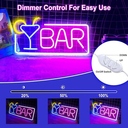 YSMNDE Bar Neon Sign, Bar Signs for Home Sign with Dimmer Switch, USB Powered Bar LED sign For Wall Decor, Perfect for Home, Club, Bistro, Man Cave Party Decorations