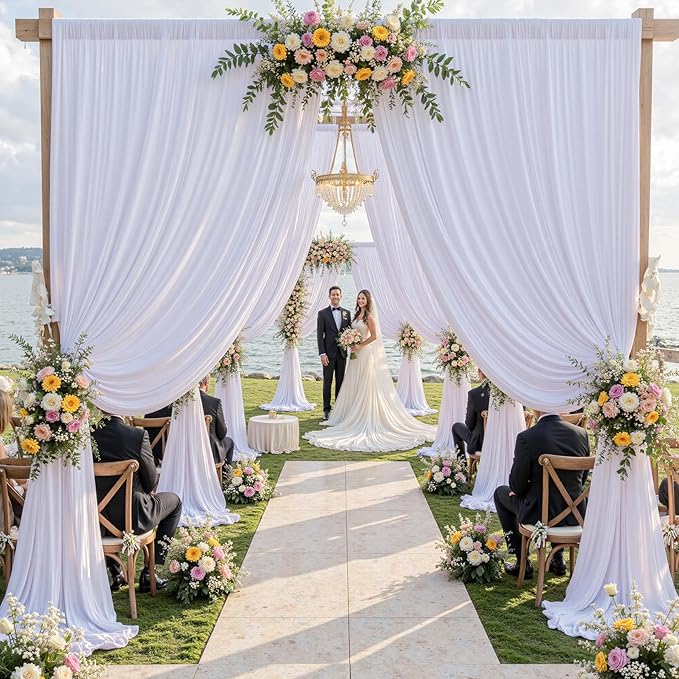 10ft x 15ft White Wrinkle Free Backdrop Curtains for Parties,Silky Polyester Fabric Wedding Ceiling Drapes, 2 Panels 15ft Photo Back Drop Drapes for Baby Shower Photography Stage Background Cloth
