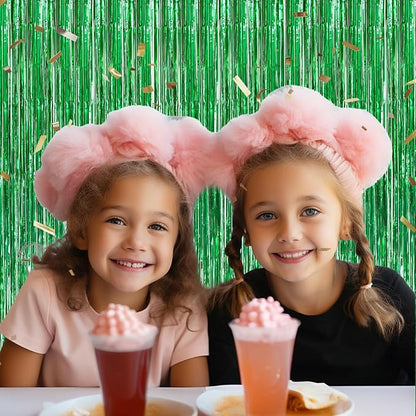 3 Pack Foil Fringe Backdrop - Green Shiny Tinsel Curtains for Party Decoration/Photo Booth Props - 3.3x8.2 FT Metallic Foil Backdrop for Birthday, Wedding, Graduation, Christmas.