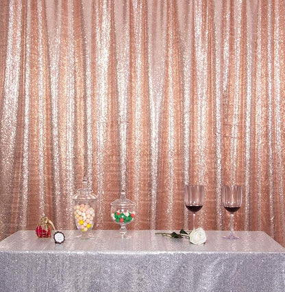 SquarePie Sequin Backdrop Non-Transparent Background Sparkly Curtain for Wedding Party 6FT x 6FT Rose Gold