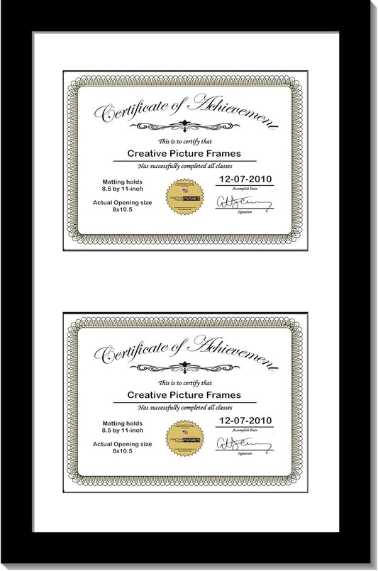 Creative Picture Frames 14X20Bk-W Black Vertical Double Diploma Frame With 2 Opening White Mat, Holds 2-8.5X11-Inch Documents With Wall Hanger