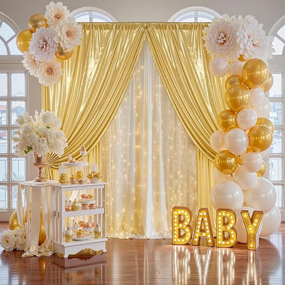20x10FT Gold Sequin Backdrop - 4 Panels 5x10FT Wrinkle-Free Glitter Drapes for Weddings, Parties & Events