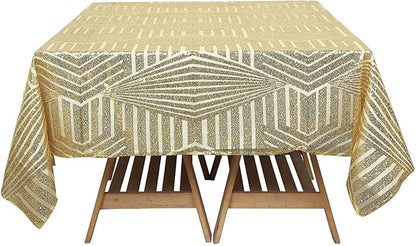 Efavormart 72" Gold Sparkly Sequin Geometric Tulle Square Table Overlay