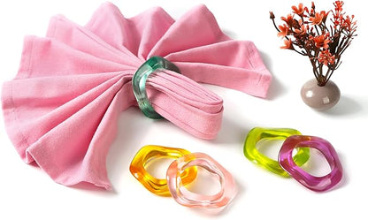 Epoxy Resin Spring Napkin Rings Set of 12 - Irregular Napkin Holders for Dining Table, Party Decor, Weddings, Everyday Use, Elegant Tabletop Accents (Multi Pastel) - CLEENTABLE