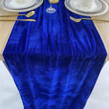 Luxurious Velvet Table Runner, 10ft Wedding Reception Decorations, 20x120inch Soft Velvet Fabric, Table Linen Overlay, Wedding Table Runners (Royal Blue, 20X120inch)