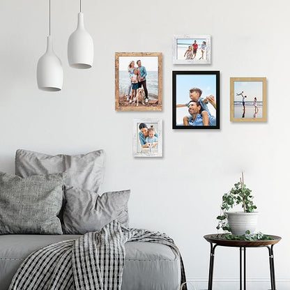 4x6 Picture Frame Set of 4, High Definition Real Glass 4 x 6 Photo Frames for Tabletop Display and Wall Mounting (Distressed White+Oak+Rustic Brown+Black)