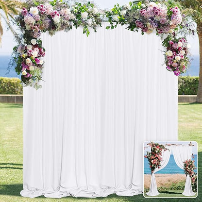 White Backdrop Curtain for Wedding Decor Holiday Party 4 Panels- White Wedding Backdrop Polyester Photography Backdrop Drapes Baby Shower Birthday Privacy Sliding Curtains Home Decor，5ft x 10ft
