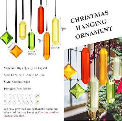 Set of 7 Colorful Crystal Ornaments for Window Hanging, Crystal Prisms Icicle Ornaments, Stained Gass Art Suncatcher for Indoor Window for Women