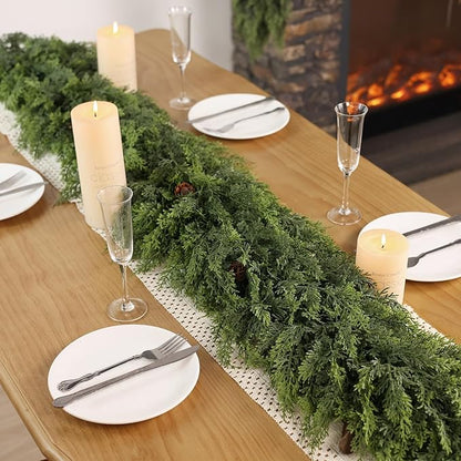 Christmas Cedar Garland - 6ft Artificial Cedar Garland Faux Lush Green Fake Pine Needles for Fireplace,Table,Window,Stairs,Mante,Holiday Indoor Outdoor Xmas Decor(1PCS)