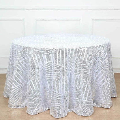 Efavormart 120" Silver Sparkly Sequin Geometric Tulle Round Tablecloth
