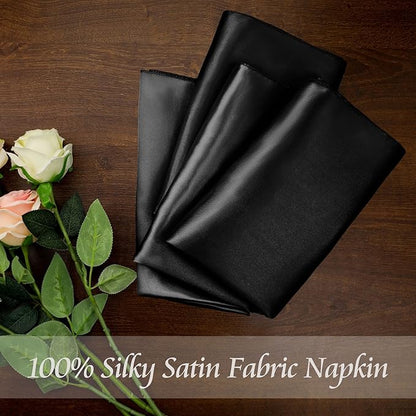 Manyshofu 50 Pieces Black Satin Napkins - 12x12 Inches Cloth Napkins, Square Satin Fabric Napkin Set - Elegant & Smooth Table Napkins for Wedding Dinner Party Lunch Banquet