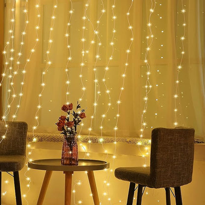 Meonum Curtain Tapestry Backdrop String Lights, Each 13 Strings 6.6 x 5 ft Tapestry Fairy String Light, 8 Modes Window Wall Hanging Light Strings for Bedroom Christmas Curtain Decor(3 Pack)