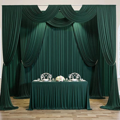 40 ft x 10 ft Wrinkle Free Hunter Green Backdrop Curtain for Parties, Polyester Dark Green Photo Backdrop Drapes 8 Panels 5x10ft for Baby Shower Wedding Birthday Party Photography Curtains