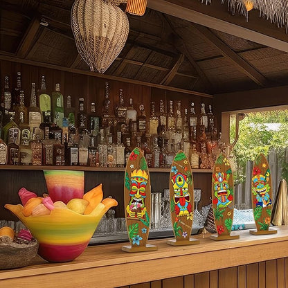 Blulu 4 Pcs Surfboard Decorations for Party Surfboard Beach Signs Welcome to Paradise Sign Tropical Bar Table Centerpieces Endless Summer Wood Decor Flip Flop Letters for Home Decor(Tiki Style)
