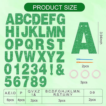 BEISHIDA 116 PCS A-Z Glitter Green DIY Letter Banner Kit Make Your Own Banner，Including 111 Letters and Numbers 3 Rope and 2 Threading Device,Customized for Birthday Graduation Wedding Party Decor