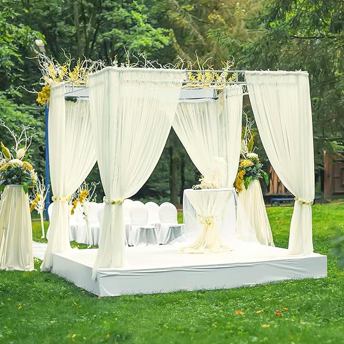 PARTISKY 10ftx7ft Ivory Chiffon Backdrop Curtains, Wrinkle-Free Sheer Fabric Photo Drapes for Wedding Ceremony Arch Birthday Baby Shower Photography Stage Decor 5ft x 7ft, 2 Panel