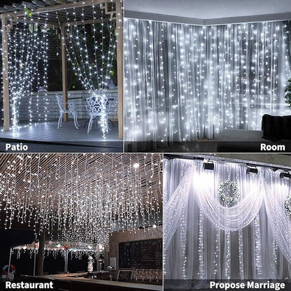 Brightown Window Curtain Lights, 600 Led 20 Feet Dimmable with Remote to Set 8 Lighting Modes and Timer, Fairy Led Lights for Bedroom Wall Wedding Decorate String Lights, Pure White, No Curtain