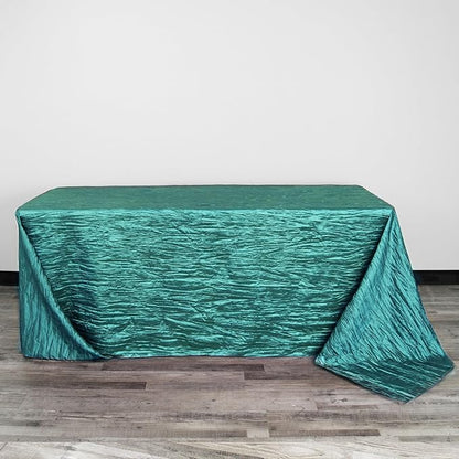 YOUR CHAIR COVERS - 90 x 156 inch Rectangular Crinkle Taffeta Tablecloth - Teal, Rectangle Table Linens for 8 ft Rectangular Tables, Wedding Crushed Table Cloth