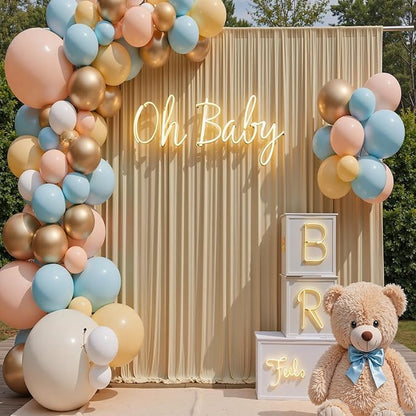 30ft x 15ft Beige Wrinkle Free Backdrop Curtains for Parties,Silky Polyester Fabric Wedding Ceiling Drapes, 6 Panels 15ft Photo Back Drop Drapes for Baby Shower Photography Stage Background Cloth