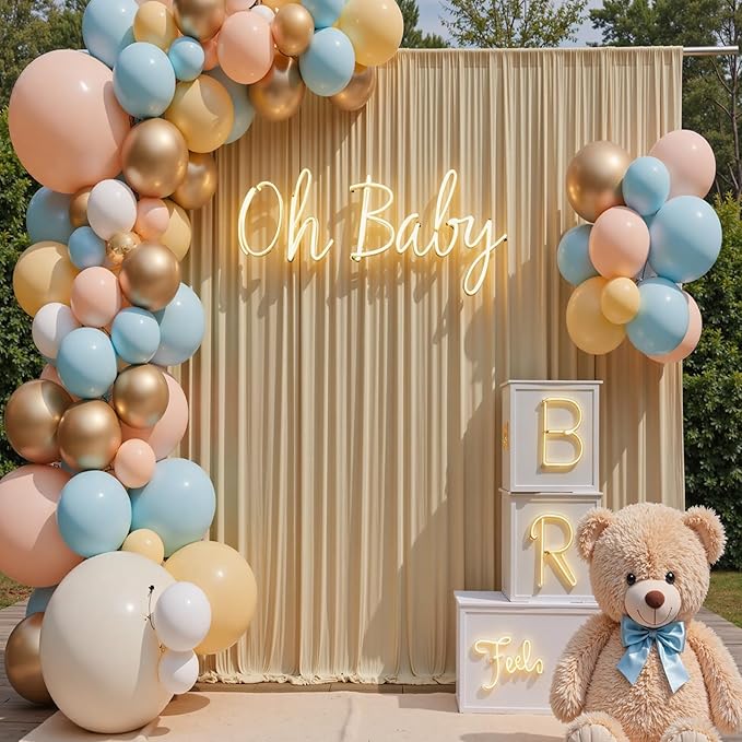 60×12 ft Wrinkle Free Beige Backdrop Curtain for Wedding Parties, 12 Panels 5×12ft Long Silky Polyester Photo Backdrop Drapes for Birthday Baby Shower Photography Stage Evnets Background Cloth