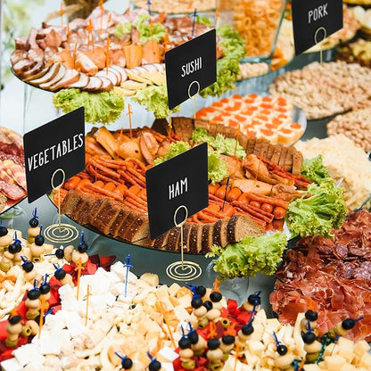 TecUnite 12 Pcs Mini Chalkboard Signs, 4"x3" Small Chalkboard Label with Metal Stand 2 Water Based Chalk for Food Buffet Tabletop Blackboard Sign for Party Bakery(Gold,3.4 x 1.6 in)