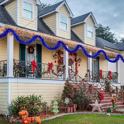 25 Feet Metallic Twist Tinsel Garland Backdrop for Parade Floats, Christmas Eve, New Year, Valentine's Day Party Decorations (Blue, 4in x 25ft)