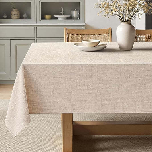 MIULEE Ivory Linen Tablecloth 60x104 Inch Rectangle Table Cloth Waterproof,Stain Resistant & Wrinkle Resistant for Dining Party Wedding