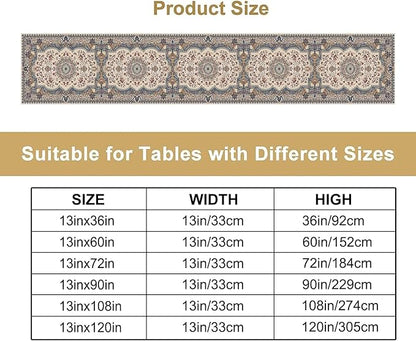 Boho Bohemia Style Table Runner, Vintage Blue Teal Gold Retro Flower Rustic Country Style Floral Print Pattern for Home Kitchen Table Decor Dining Coffee Room Garden Party Decor 13x36in