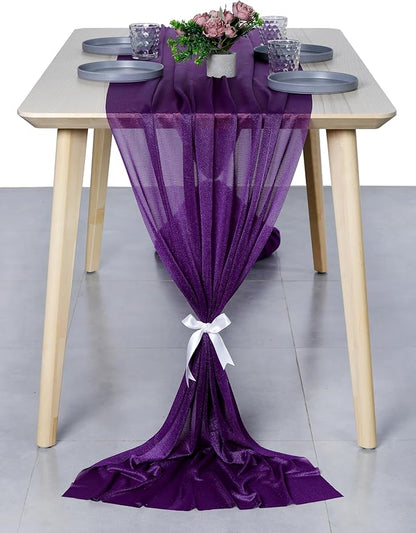 MDS Halloween Chiffon Table Runner - 10 Pack, 29 x 170 Inches, 14ft Each - Sheer Spooky Table Runners for Haunted House Parties, Trick-or-Treat Tables, Witchy Décor, Wedding & Events - Cadbury Purple