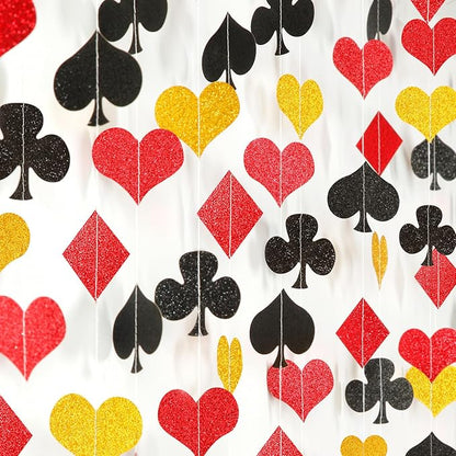 Red-Black Gold Casino Party-Decorations Streamers-Garland - 52ft Poker Theme Hanging Paper Banner,Adults Game Night Birthday Wedding Bachelorette Decor Hugfond